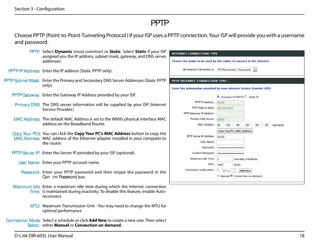 D-Link DIR-605L manual Pptp 