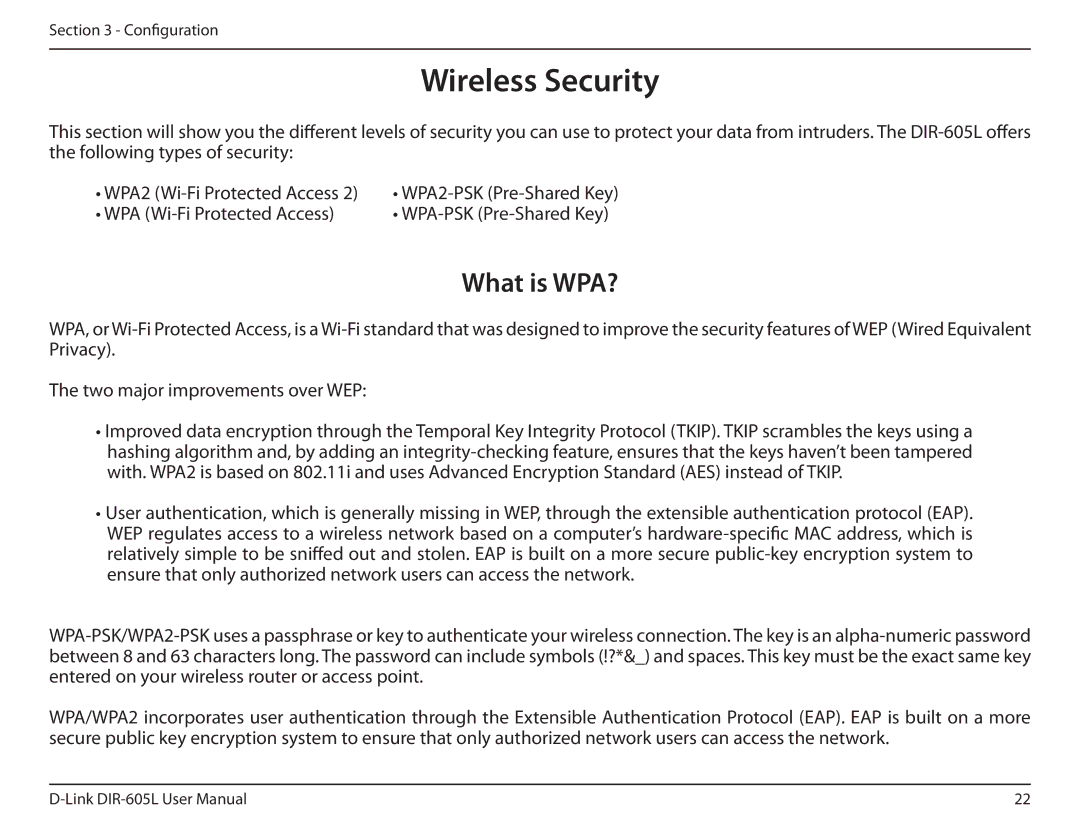 D-Link DIR-605L manual Wireless Security, What is WPA? 