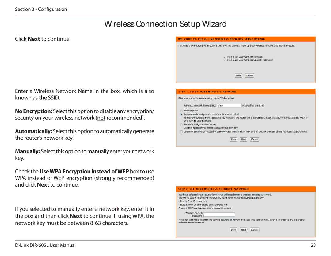 D-Link DIR-605L manual Wireless Connection Setup Wizard 