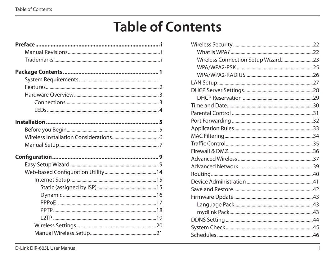 D-Link DIR-605L manual Table of Contents 