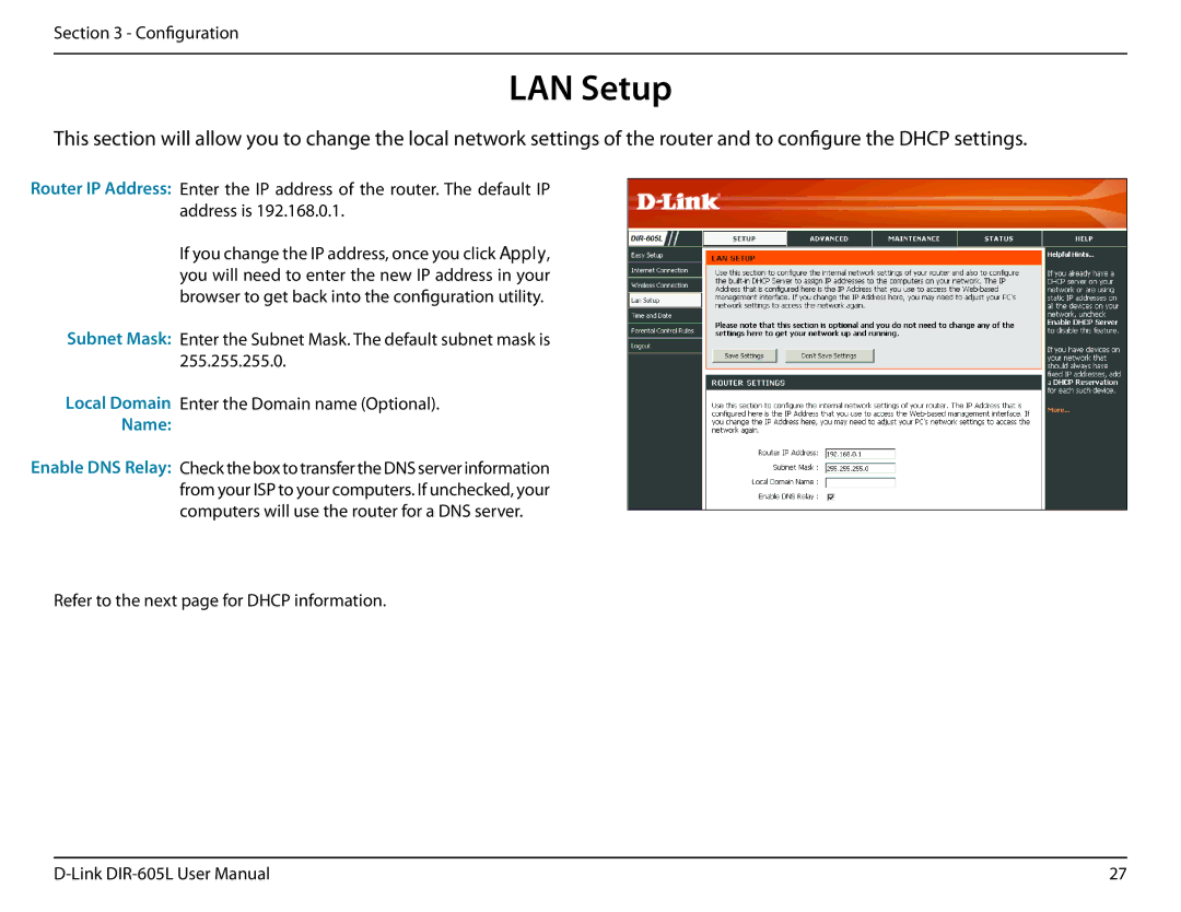 D-Link DIR-605L manual LAN Setup, Name 