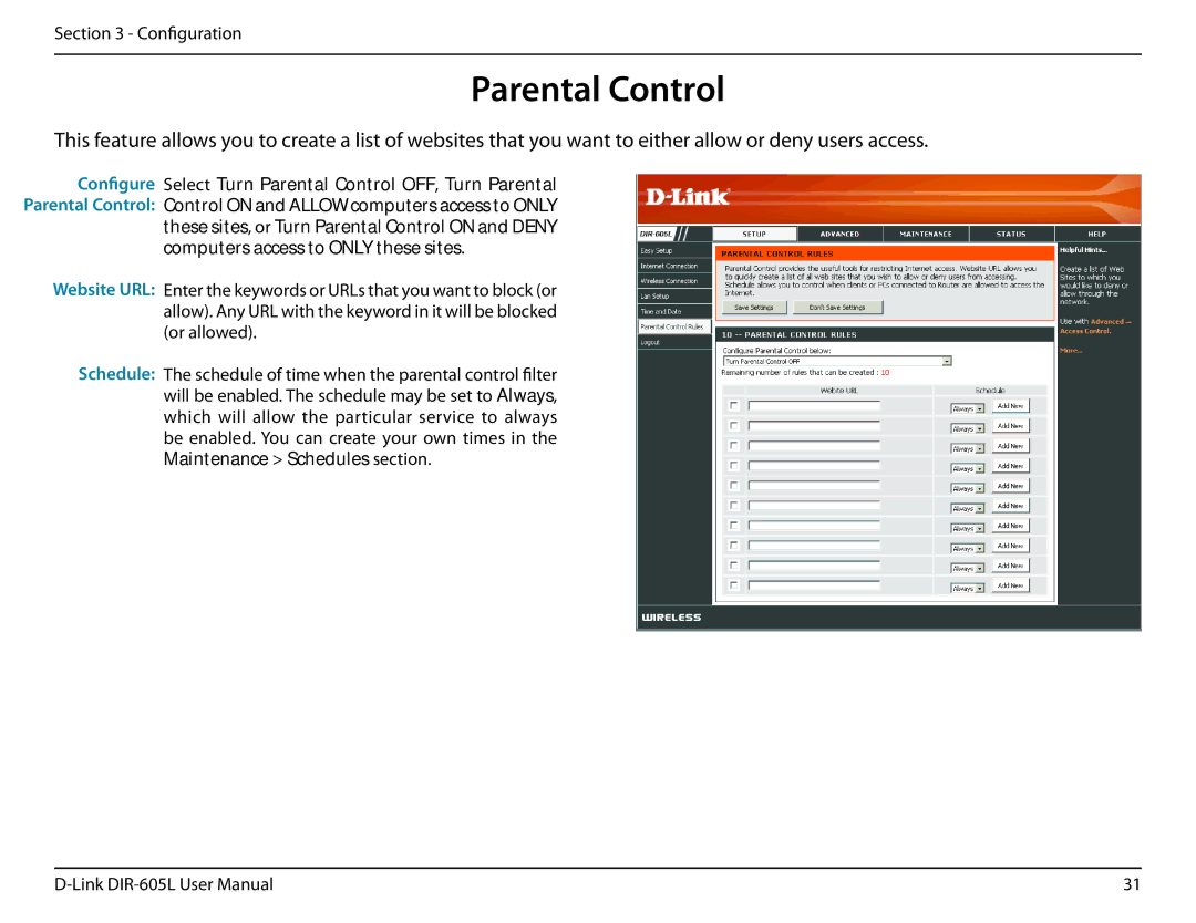 D-Link DIR-605L manual Configure Select Turn Parental Control OFF, Turn Parental 