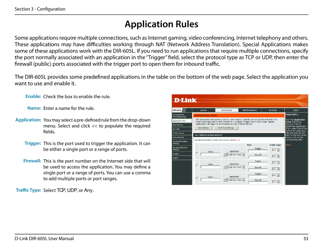 D-Link DIR-605L manual Application Rules 