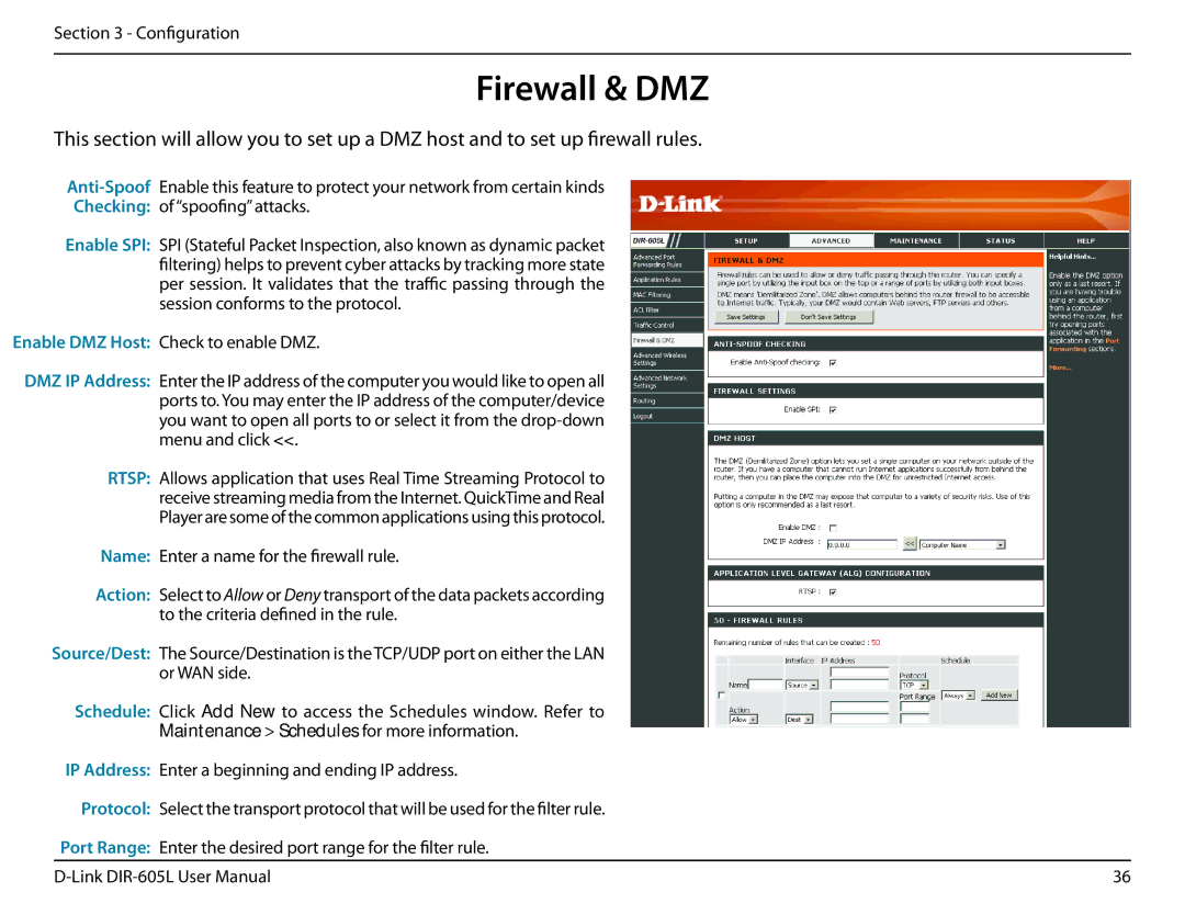 D-Link DIR-605L manual Firewall & DMZ, Anti-Spoof 