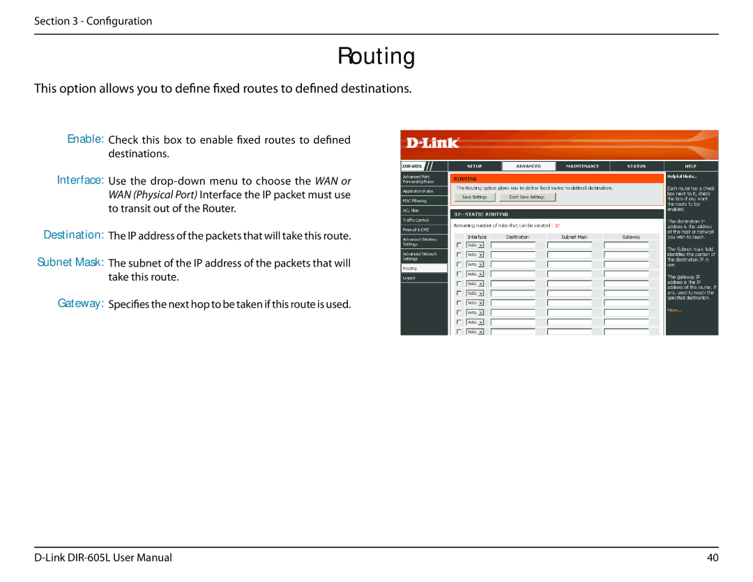 D-Link DIR-605L manual Routing 