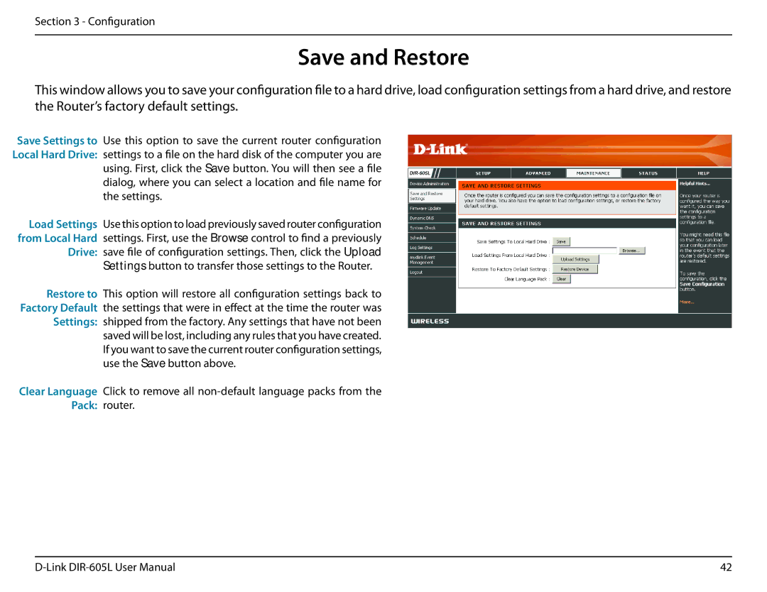 D-Link DIR-605L manual Save and Restore 