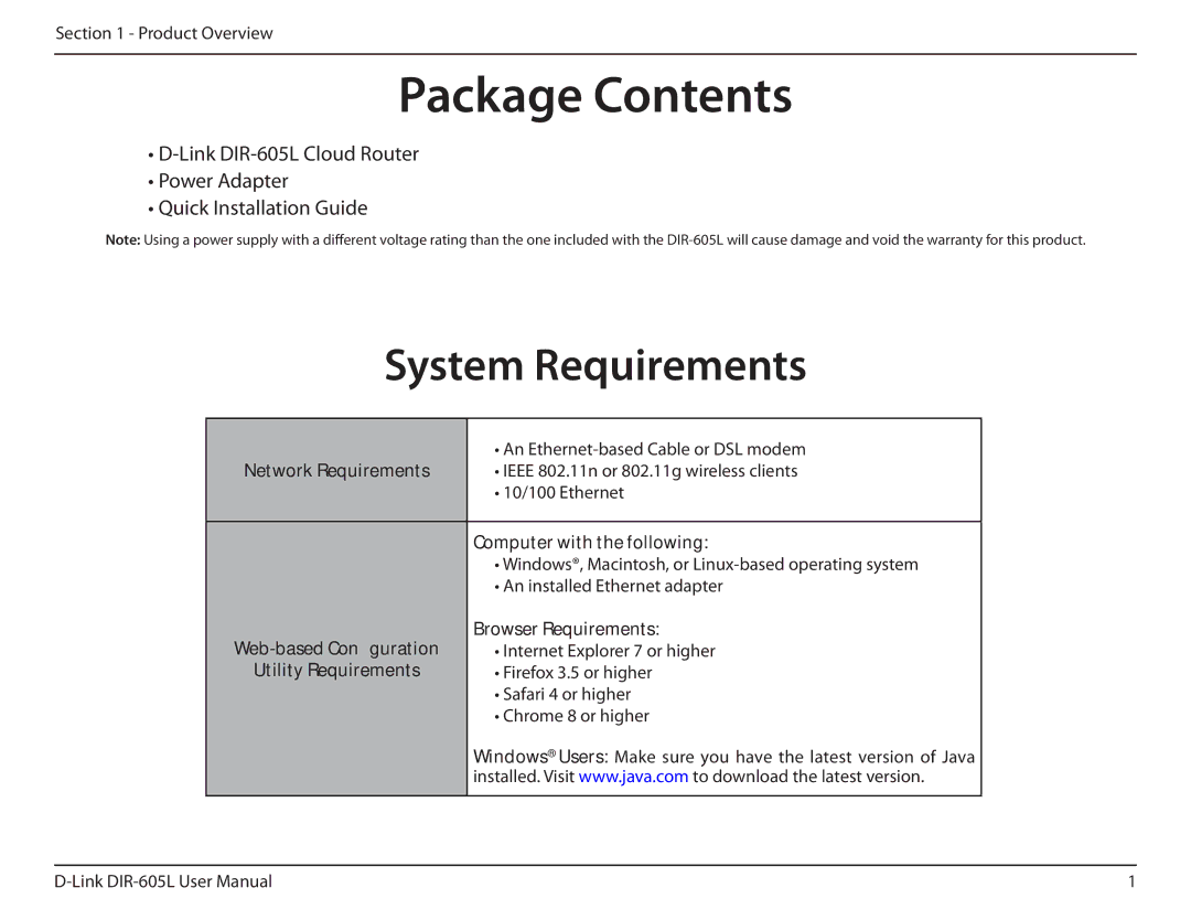 D-Link DIR-605L manual Package Contents 