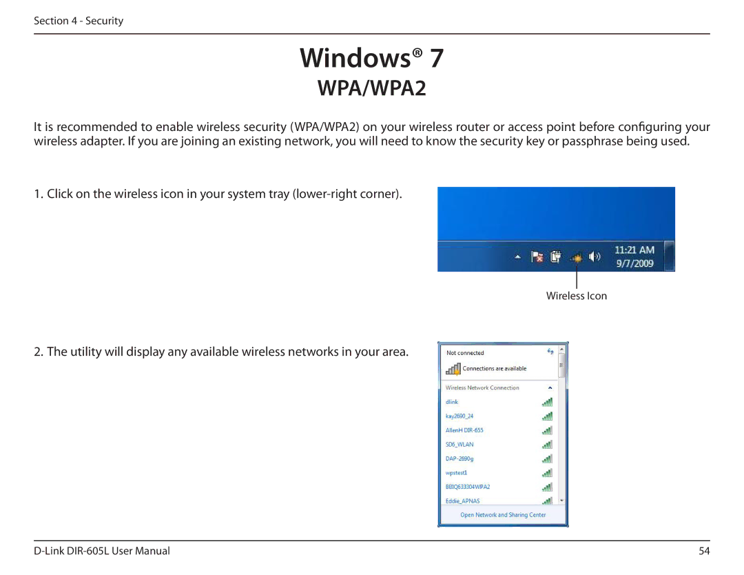 D-Link DIR-605L manual Windows, WPA/WPA2 