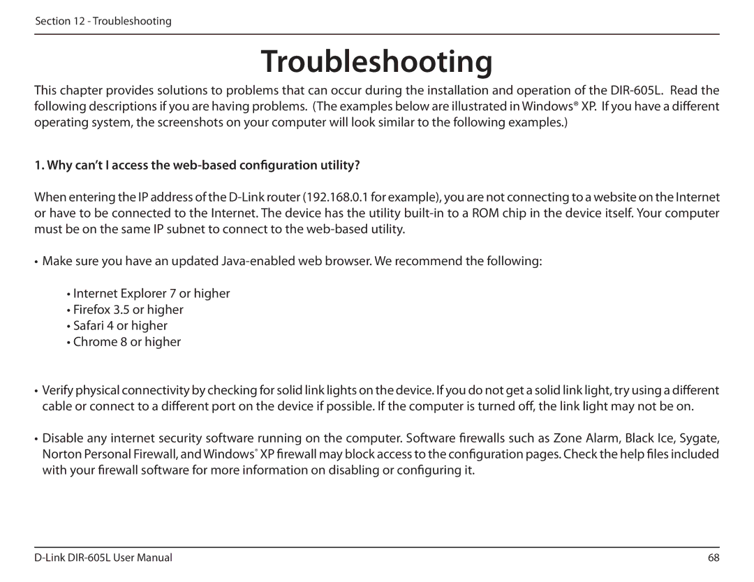 D-Link DIR-605L manual Troubleshooting, Why can’t I access the web-based configuration utility? 