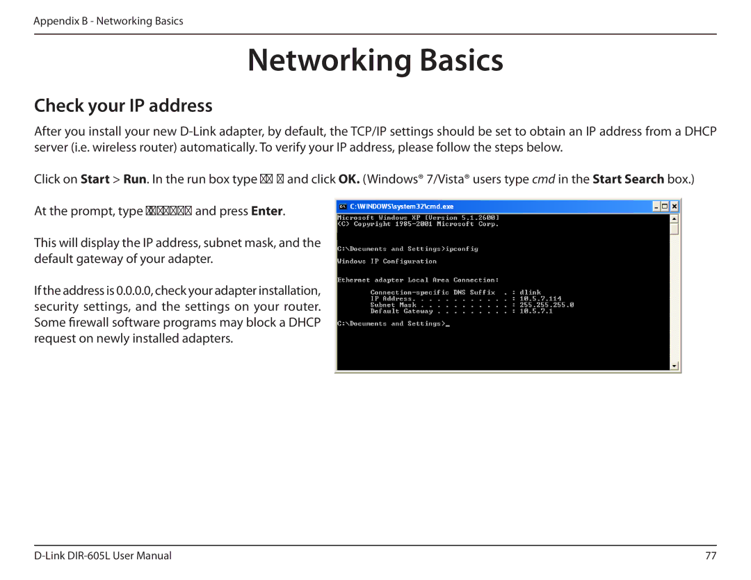 D-Link DIR-605L manual Networking Basics, Check your IP address 