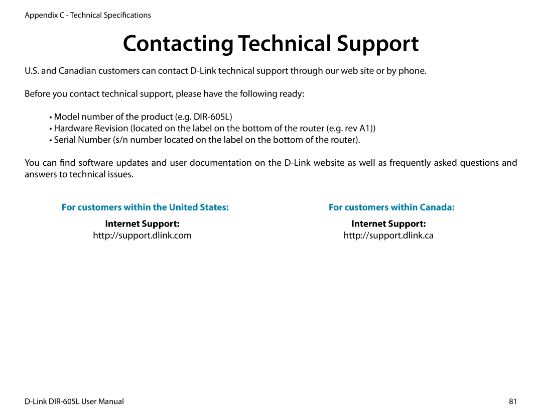 D-Link DIR-605L manual Contacting Technical Support, For customers within the United States 