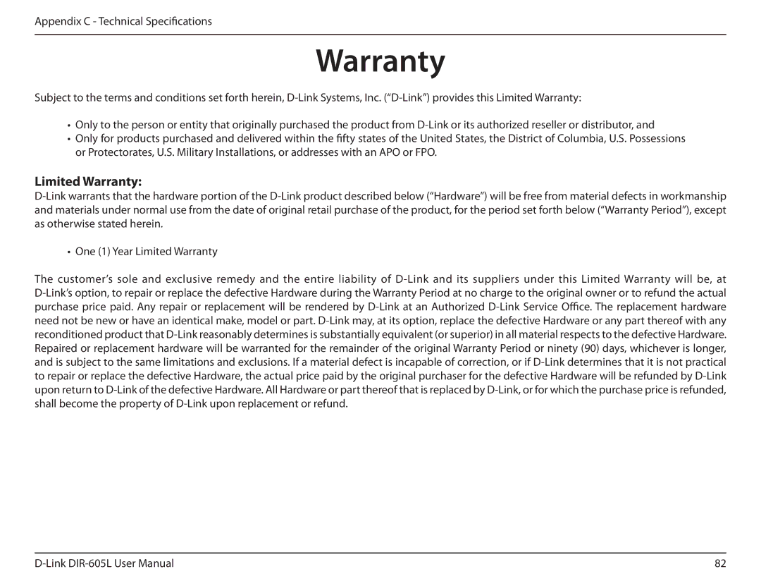 D-Link DIR-605L manual Limited Warranty 