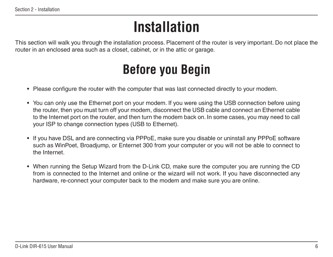 D-Link DIR-615 manual Installation, Before you Begin 