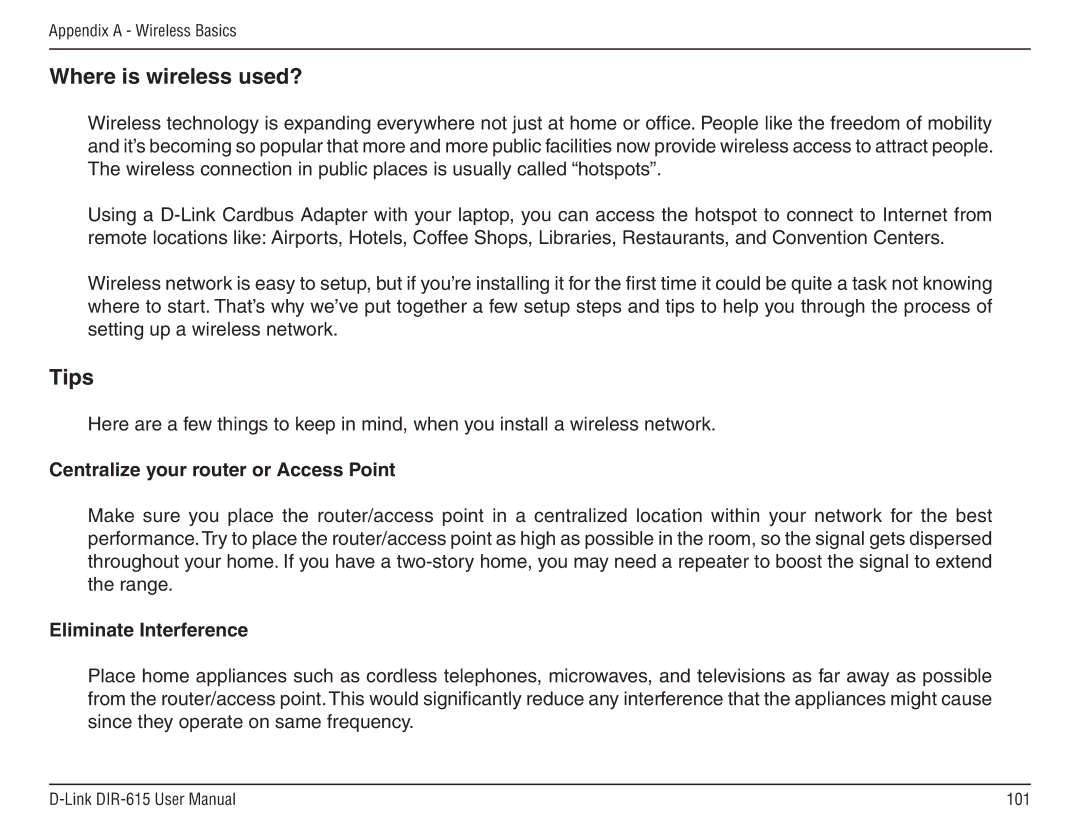D-Link DIR-615 manual Centralize your router or Access Point, Eliminate Interference 