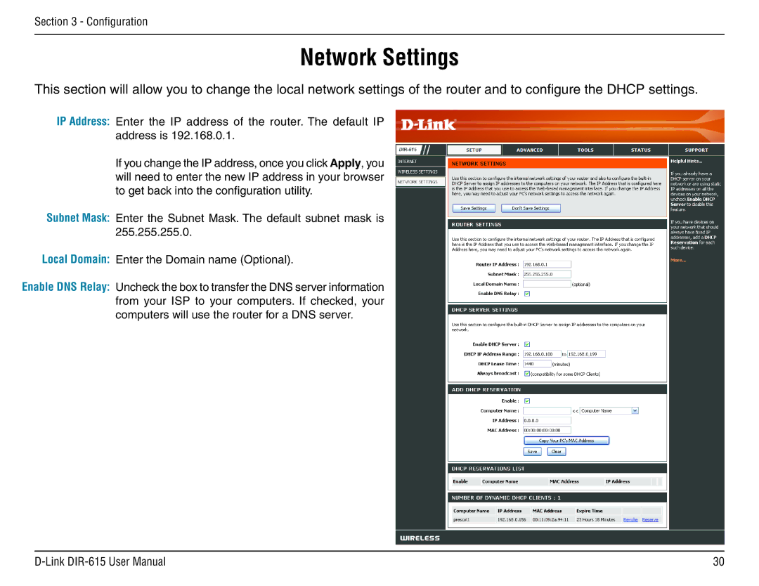 D-Link DIR-615 manual Network Settings 