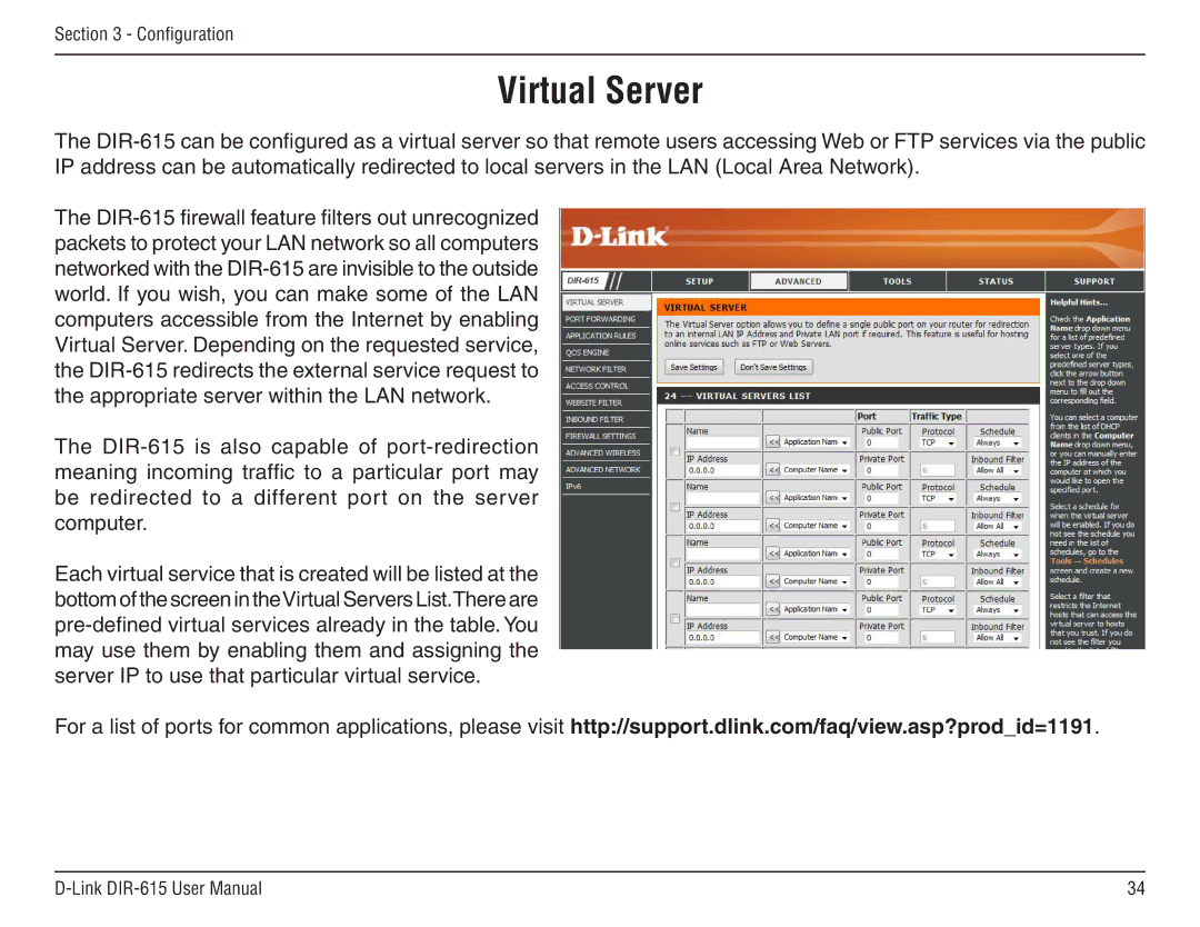 D-Link DIR-615 manual Virtual Server 