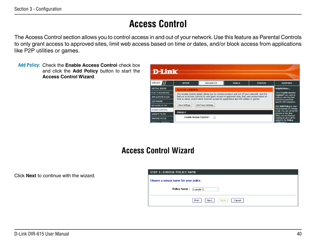 D-Link DIR-615 manual Access Control Wizard 