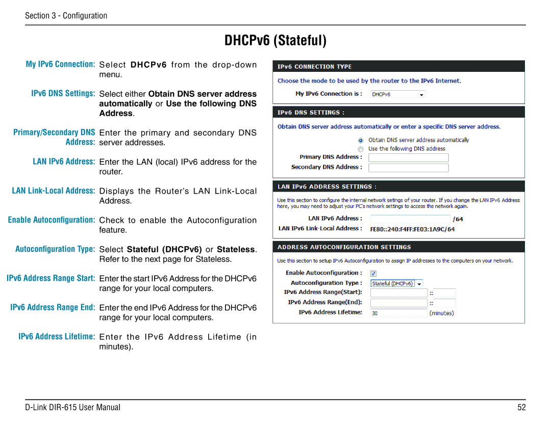 D-Link DIR-615 manual DHCPv6 Stateful 