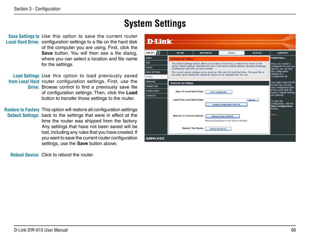 D-Link DIR-615 manual System Settings 