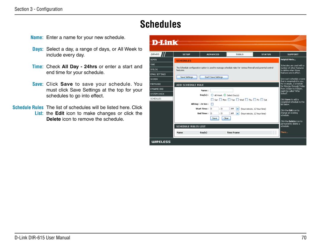 D-Link DIR-615 manual Schedules 