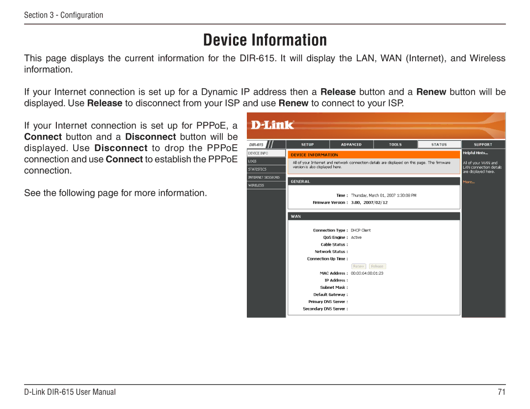 D-Link DIR-615 manual Device Information 