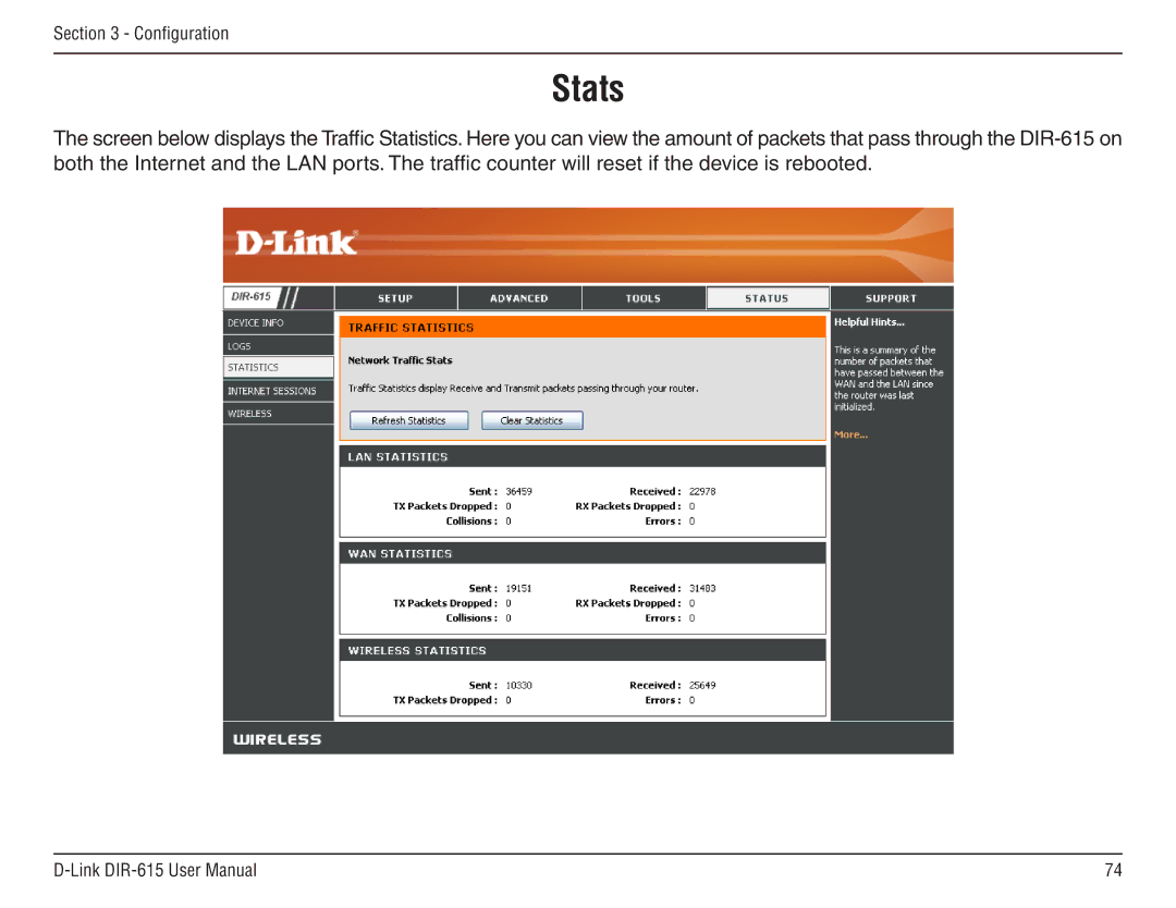 D-Link DIR-615 manual Stats 