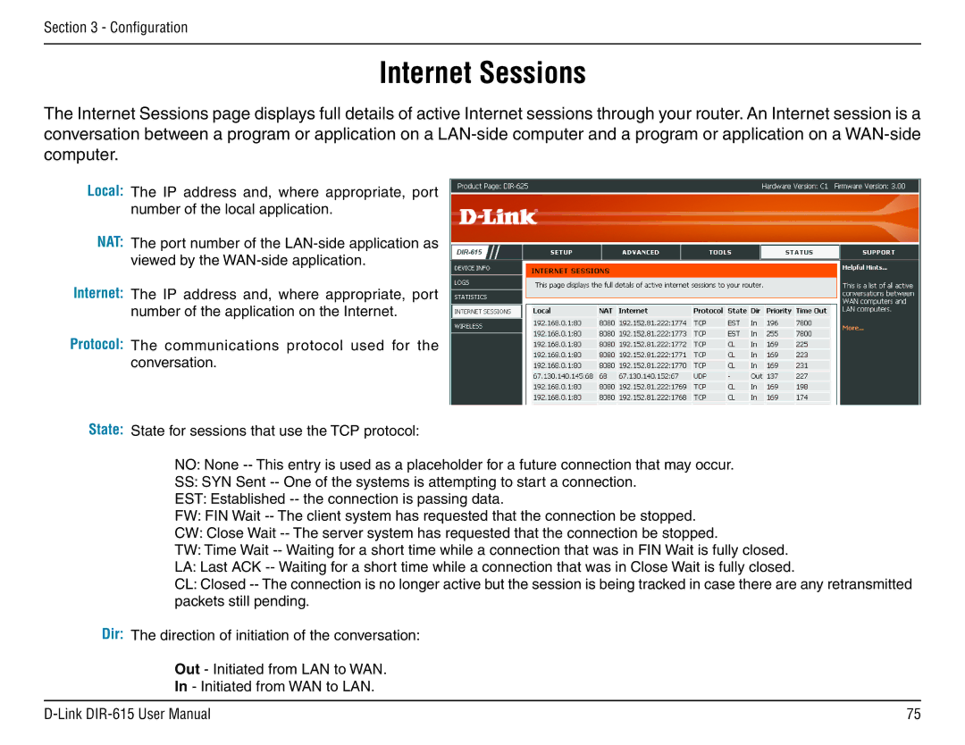 D-Link DIR-615 manual Internet Sessions 