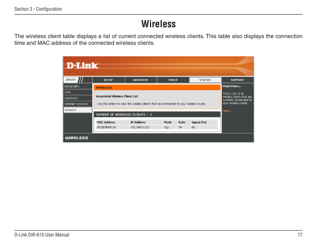 D-Link DIR-615 manual Wireless 