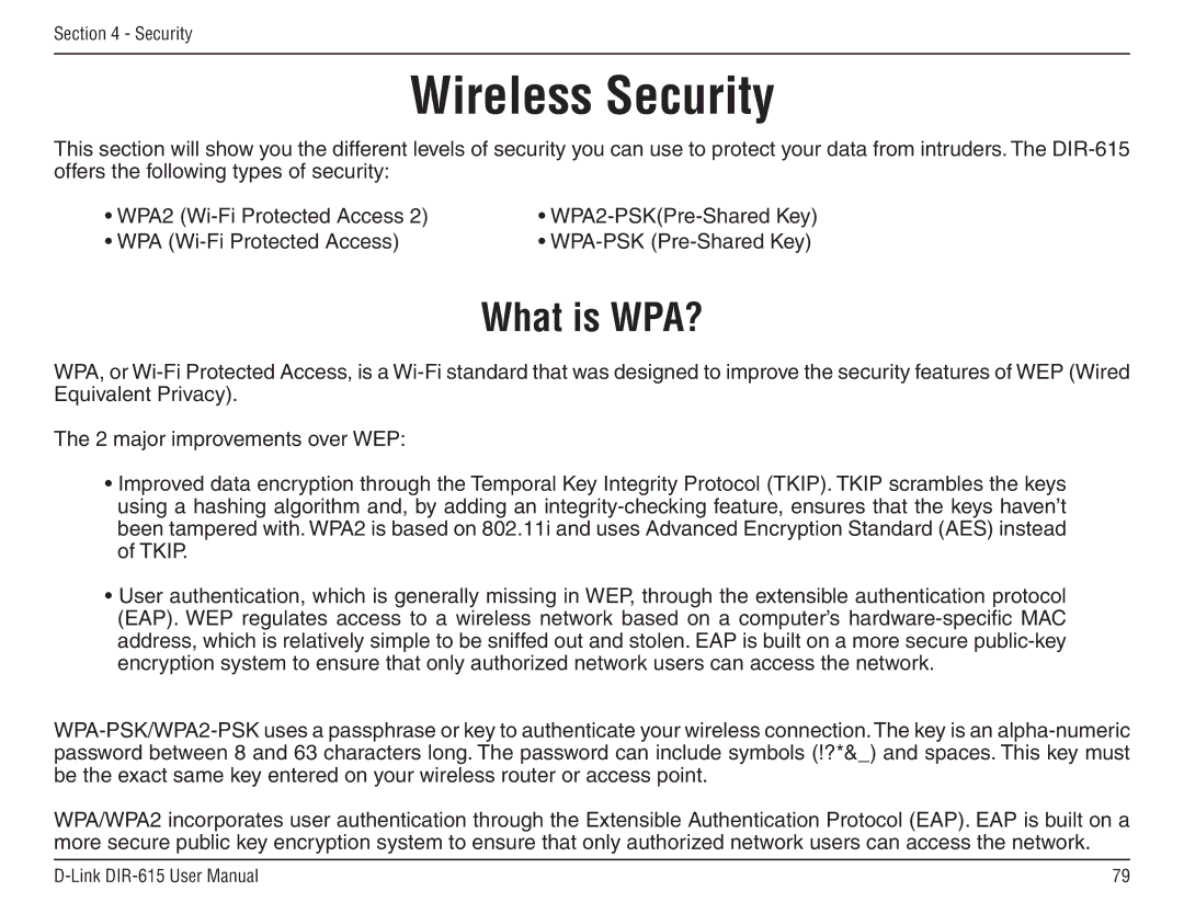 D-Link DIR-615 manual Wireless Security, What is WPA? 