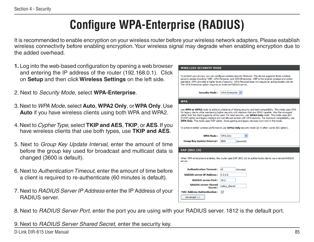 D-Link DIR-615 manual Configure WPA-Enterprise Radius, Added overhead 