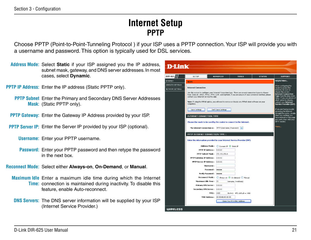 D-Link DIR-625 manual Pptp 