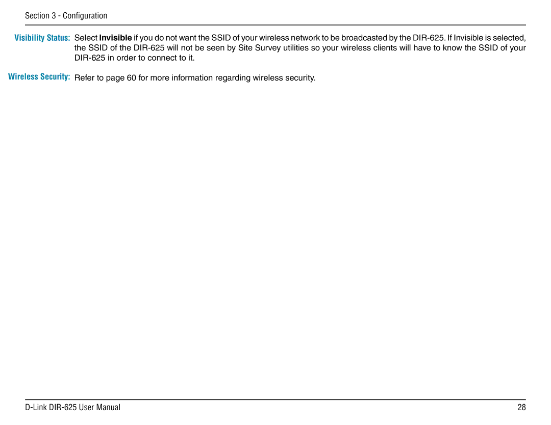 D-Link DIR-625 manual Visibility Status 