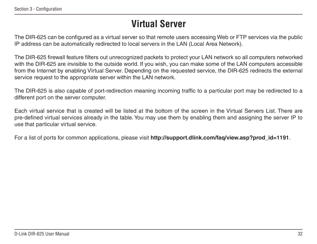 D-Link DIR-625 manual Virtual Server 