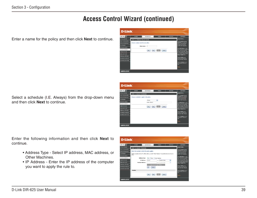 D-Link DIR-625 manual Access Control Wizard 