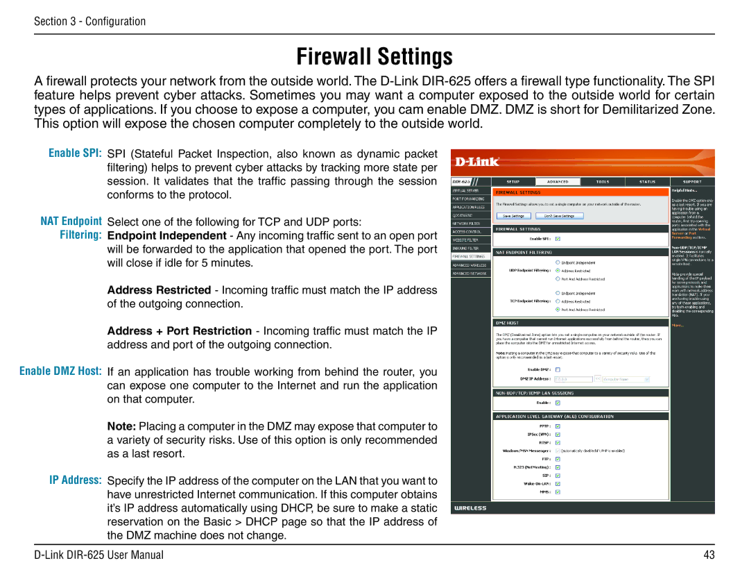 D-Link DIR-625 manual Firewall Settings 