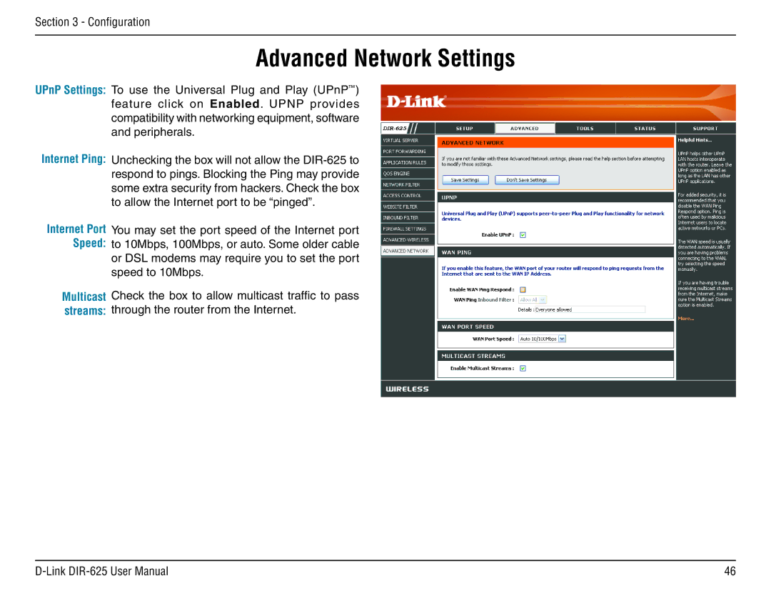 D-Link DIR-625 manual Advanced Network Settings 