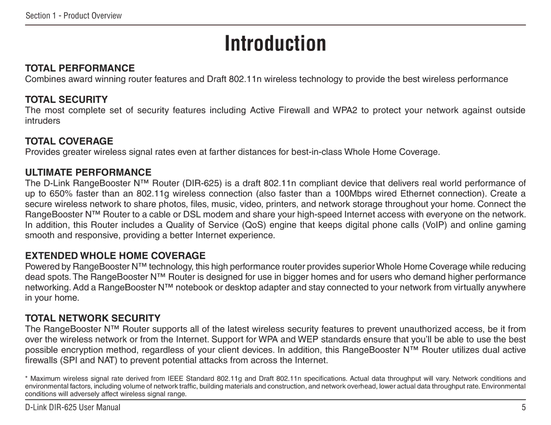 D-Link DIR-625 manual Introduction, Total Performance 