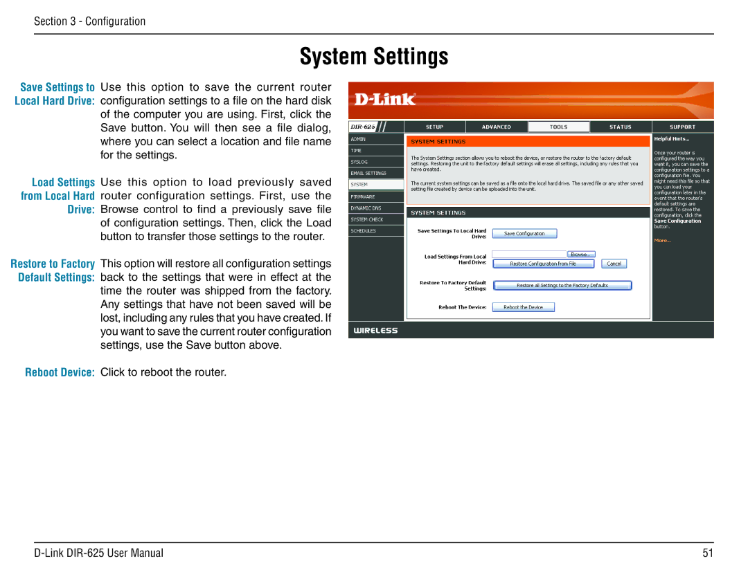 D-Link DIR-625 manual System Settings 