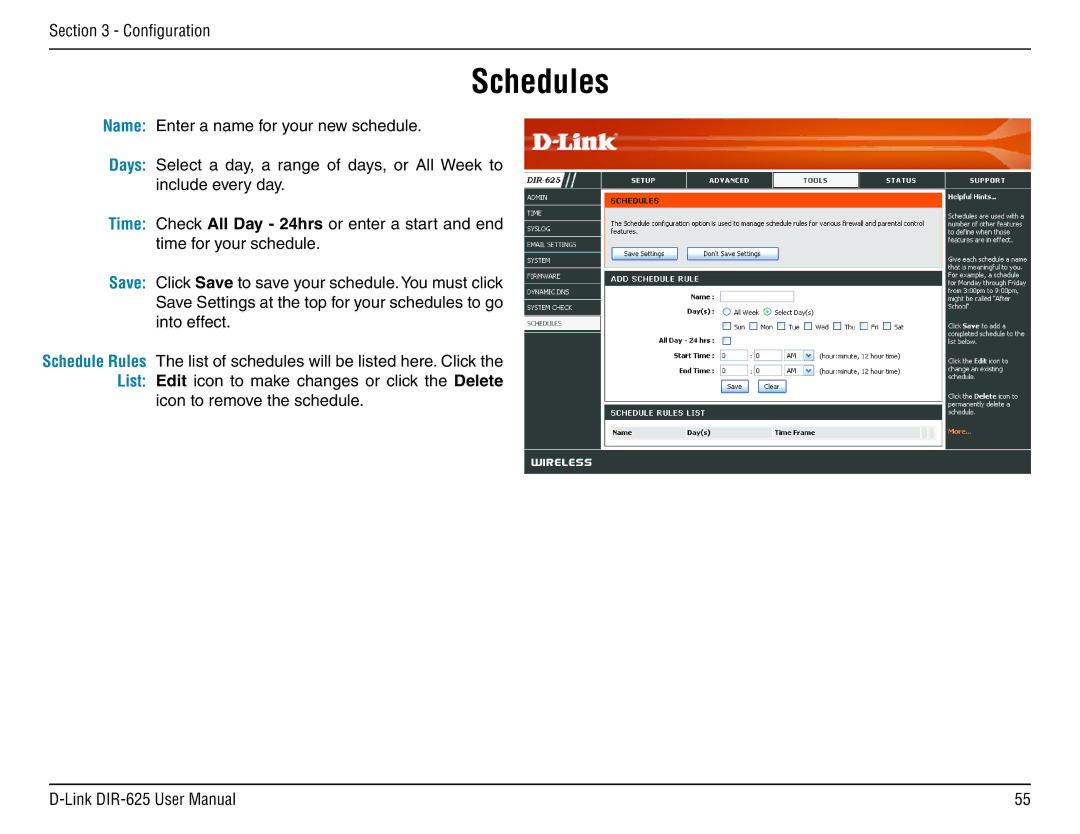 D-Link DIR-625 manual Schedules 