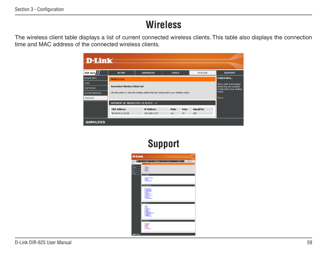 D-Link DIR-625 manual Wireless, Support 