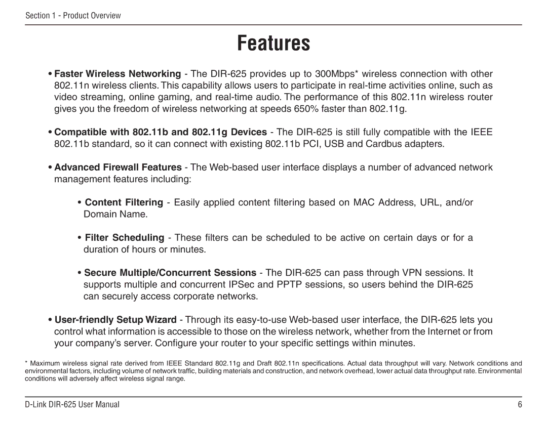 D-Link DIR-625 manual Features 