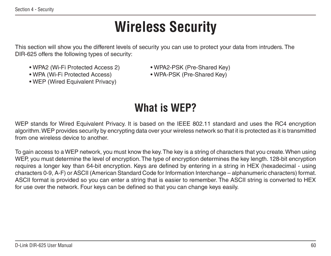 D-Link DIR-625 manual Wireless Security, What is WEP? 