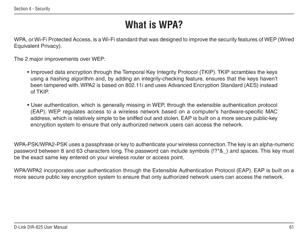 D-Link DIR-625 manual What is WPA? 