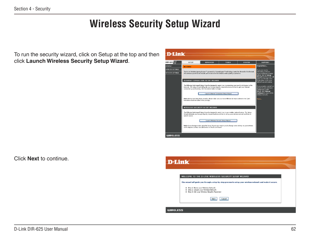 D-Link DIR-625 manual Wireless Security Setup Wizard 