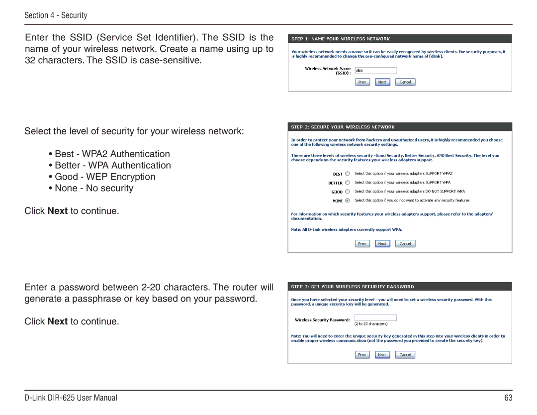 D-Link DIR-625 manual Security 