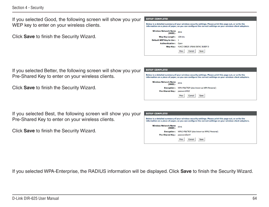 D-Link DIR-625 manual Security 