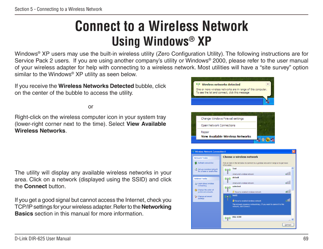 D-Link DIR-625 manual Connect to a Wireless Network, Using Windows XP 