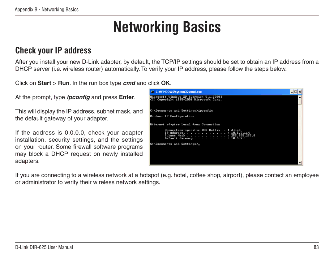 D-Link DIR-625 manual Networking Basics, Check your IP address 