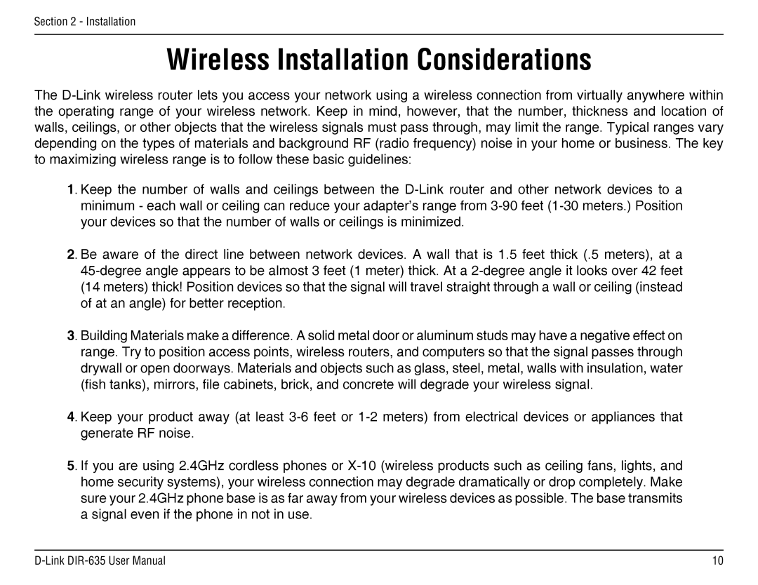 D-Link DIR-635 manual Wireless Installation Considerations 