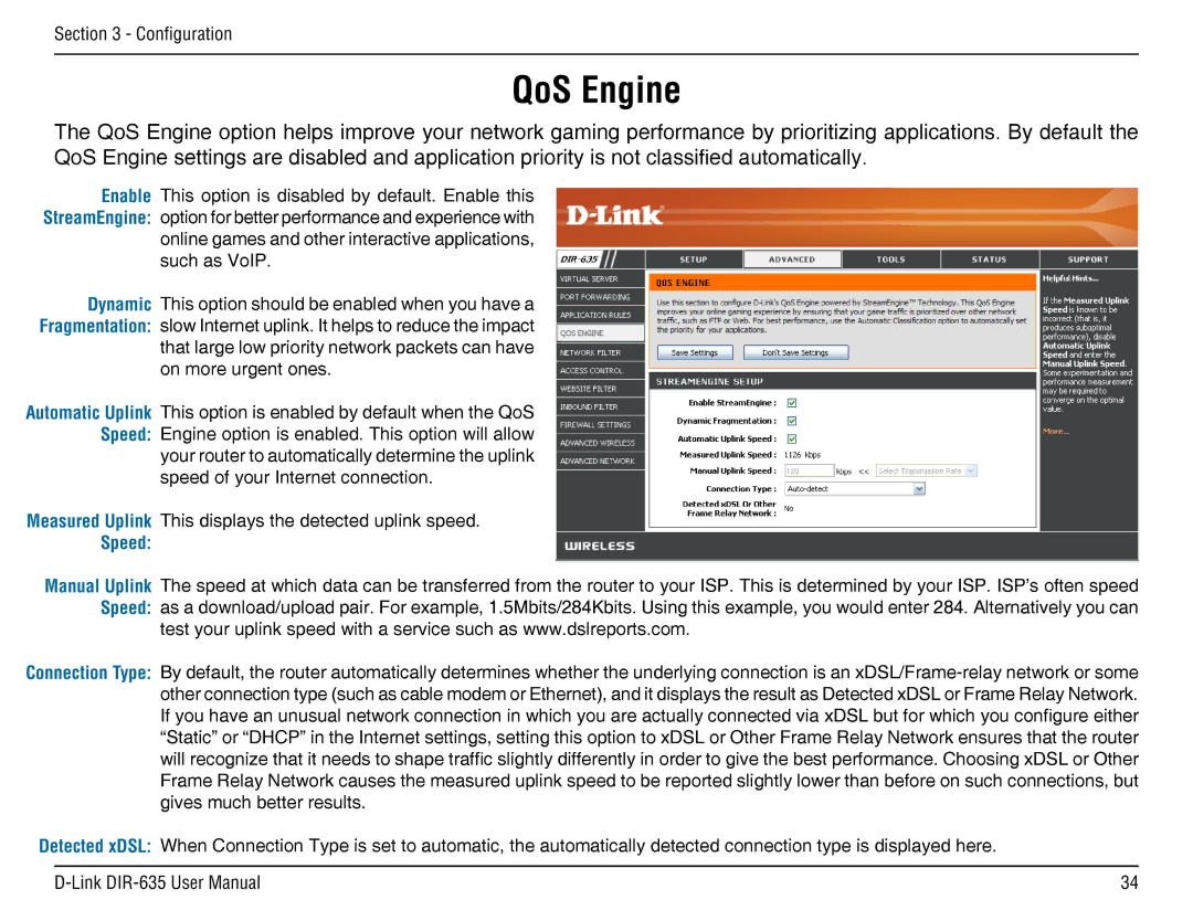 D-Link DIR-635 manual QoS Engine, Speed 